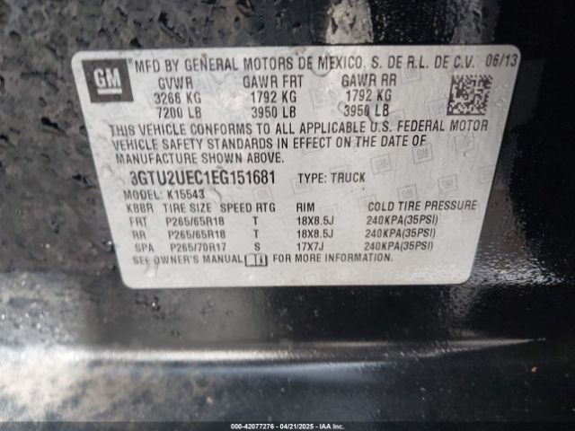 3GTU2UEC1EG151681 GMC Sierra 1500 Sle