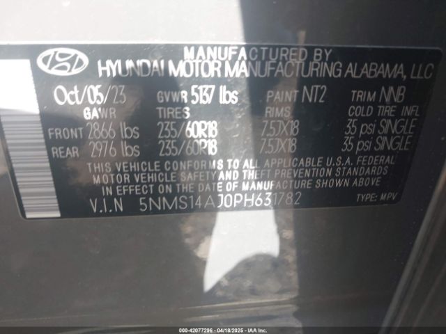 5NMS14AJ0PH631782 Hyundai Santa Fe Se