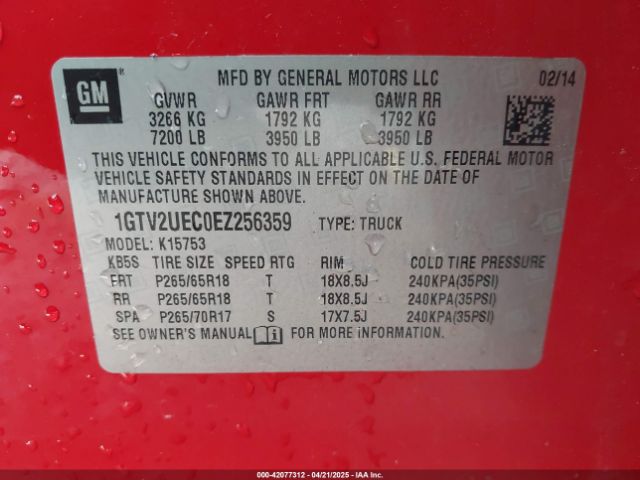 1GTV2UEC0EZ256359 GMC Sierra 1500 Sle