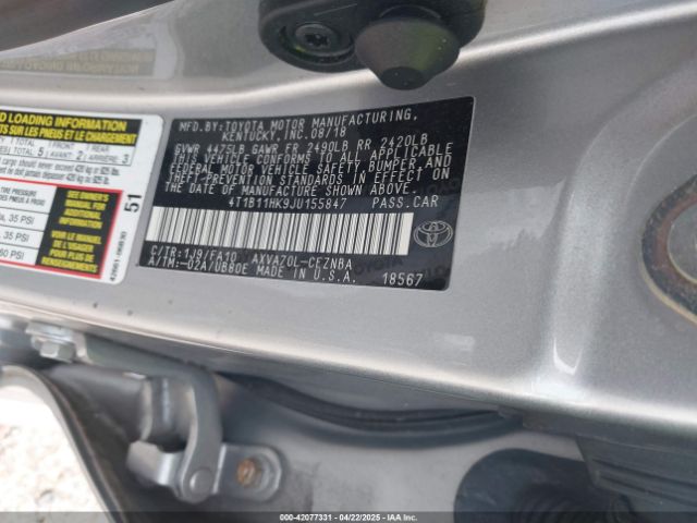 4T1B11HK9JU155847 Toyota CAMRY LE
