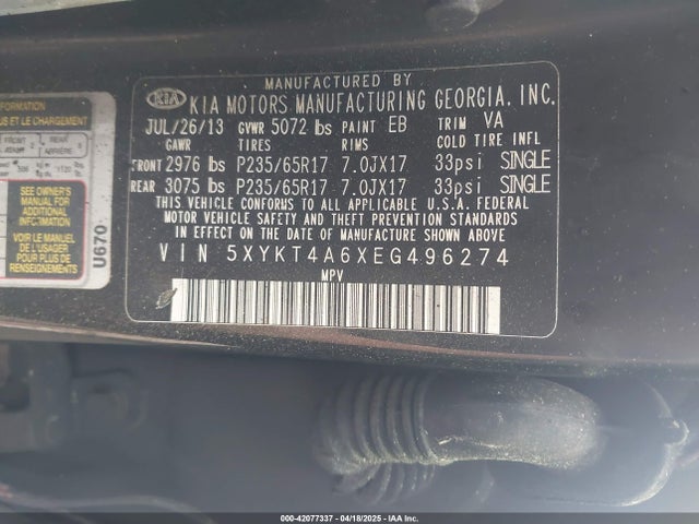 5XYKT4A6XEG496274 KIA SORENTO LX