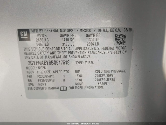 2011 CADILLAC SRX 3GYFNAEY6BS517518 Photo 8