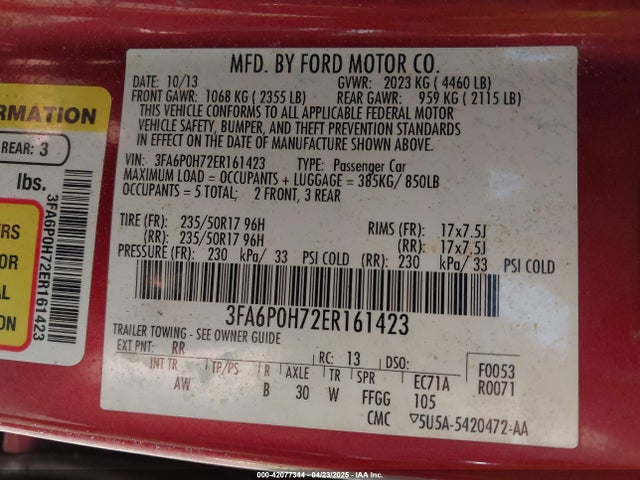 3FA6P0H72ER161423 Ford FUSION SE