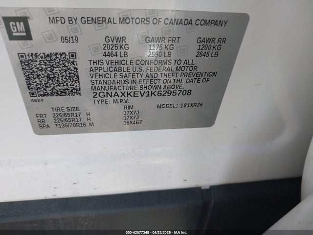 2GNAXKEV1K6295708 Chevrolet EQUINOX LT