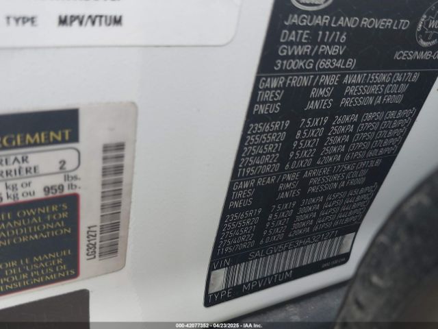 2017 LAND ROVER RANGE ROVER SALGV5FE3HA321271 Photo 8