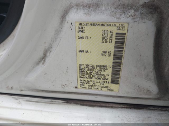 1N4AL3AP7EC113058 Nissan Altima 2.5 Sv