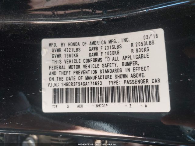 1HGCR2F54GA174693 Honda Accord Sport