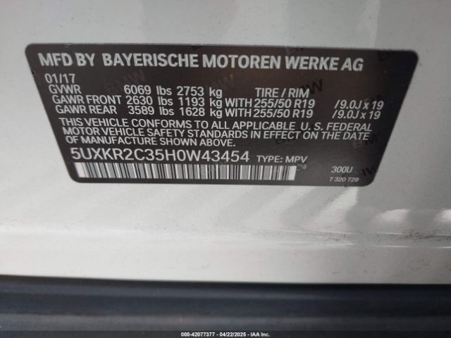 5UXKR2C35H0W43454 BMW X5 Sdrive35i