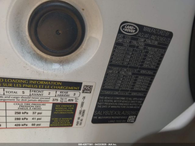 SALYB2EX3LA292863 Land Rover Range Rover Velar P250 S