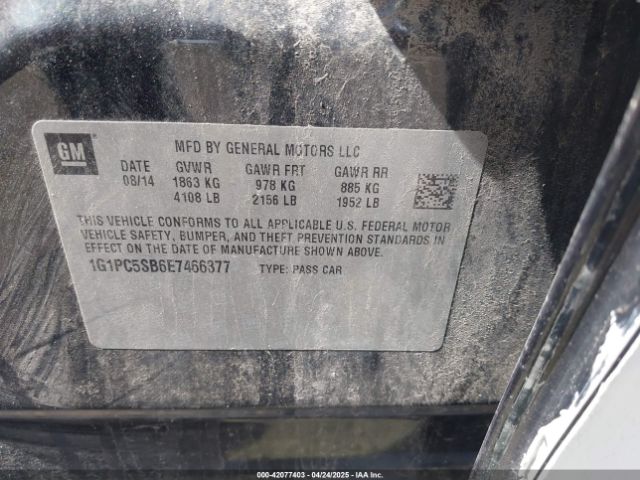1G1PC5SB6E7466377 Chevrolet Cruze 1lt Auto