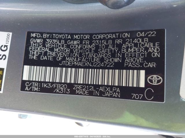 JTDEPMAEXNJ224722 Toyota COROLLA LE