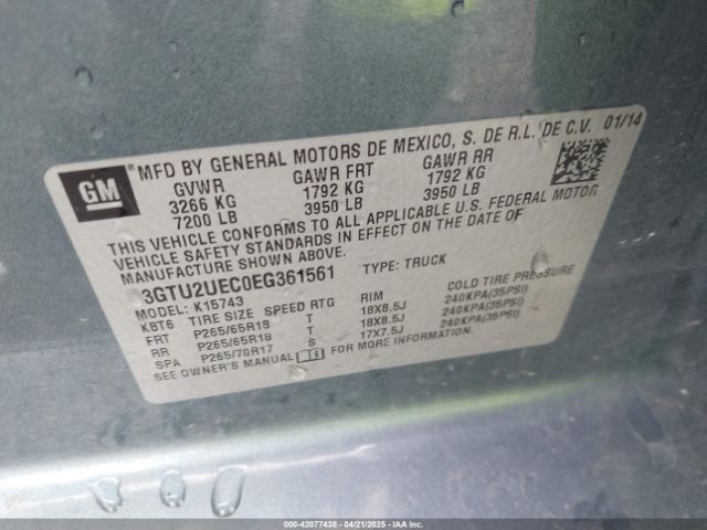 3GTU2UEC0EG361561 GMC Sierra 1500 Sle