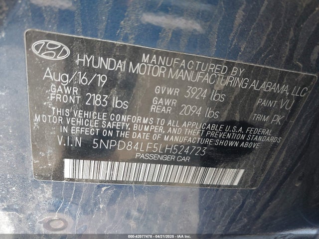 5NPD84LF5LH524723 Hyundai ELANTRA SEL