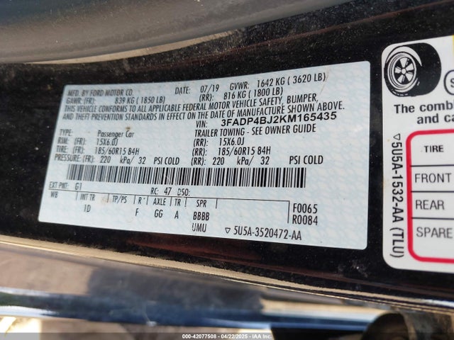 3FADP4BJ2KM165435 Ford FIESTA SE