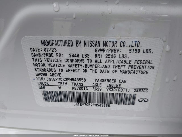 JN1EV7CR2PM543558 Infiniti Q50 Sensory Awd