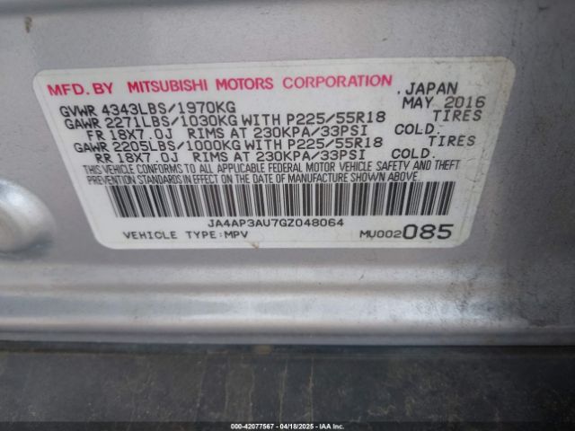 JA4AP3AU7GZ048064 Mitsubishi Outlander Sport 2.0 Es