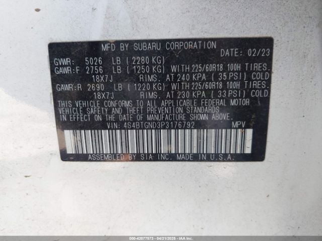 4S4BTGND3P3176792 Subaru Outback Limited Xt