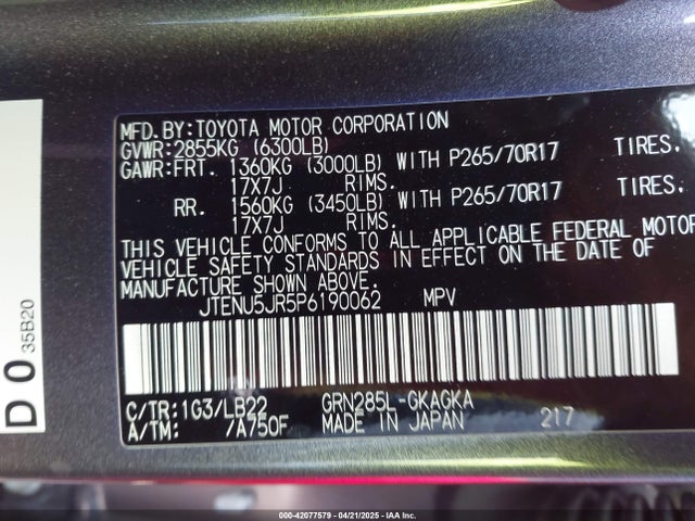 JTENU5JR5P6190062 Toyota 4runner Sr5 Premium
