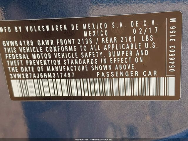 3VW2B7AJ6HM317497 Volkswagen Jetta 1.4t S