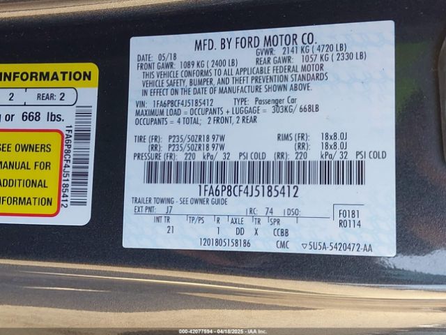 1FA6P8CF4J5185412 Ford MUSTANG GT