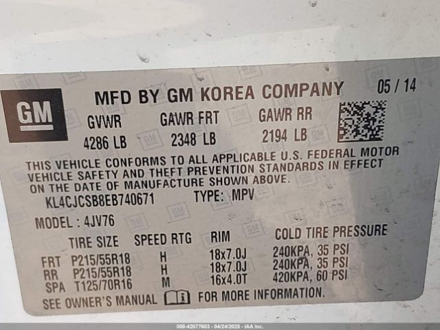KL4CJCSB8EB740671 Buick Encore Leather