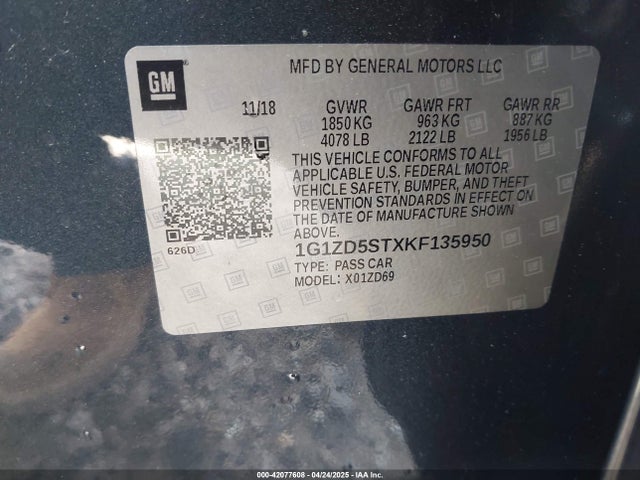 1G1ZD5STXKF135950 Chevrolet MALIBU LT