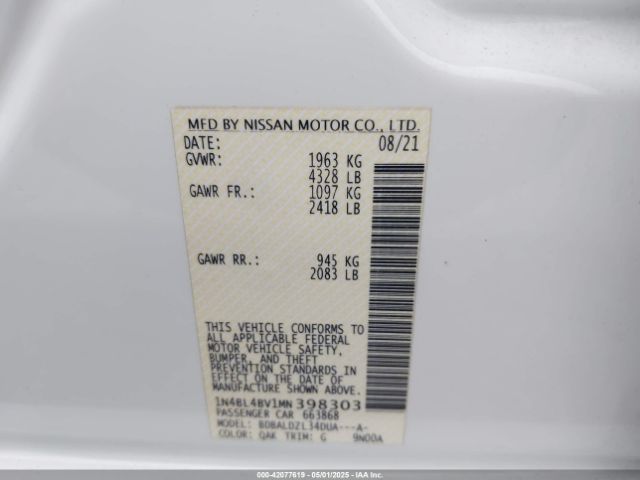 1N4BL4BV1MN398303 Nissan Altima S Fwd