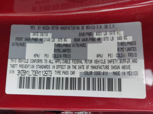 3MZBM1L70EM112973 Mazda Mazda3 I Touring