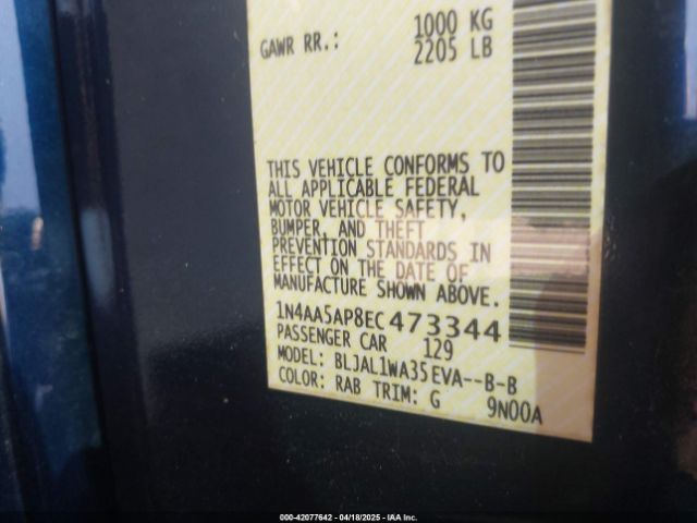 1N4AA5AP8EC473344 Nissan Maxima 3.5 Sv