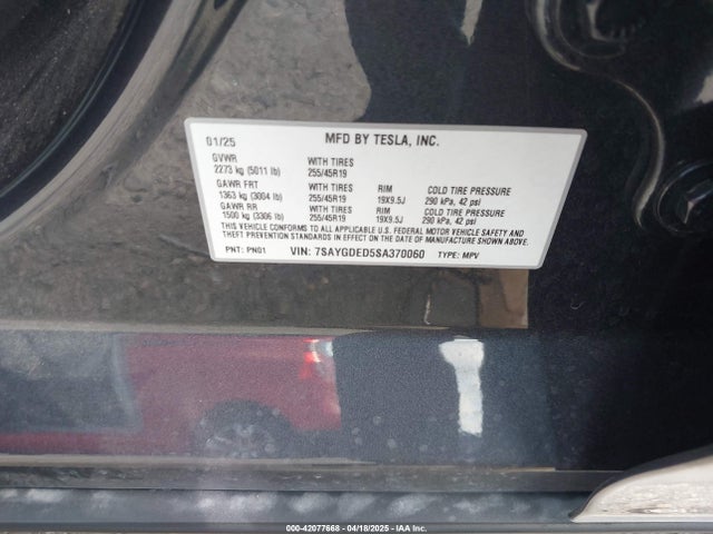 2025 TESLA MODEL Y 7SAYGDED5SA370060 Photo 8
