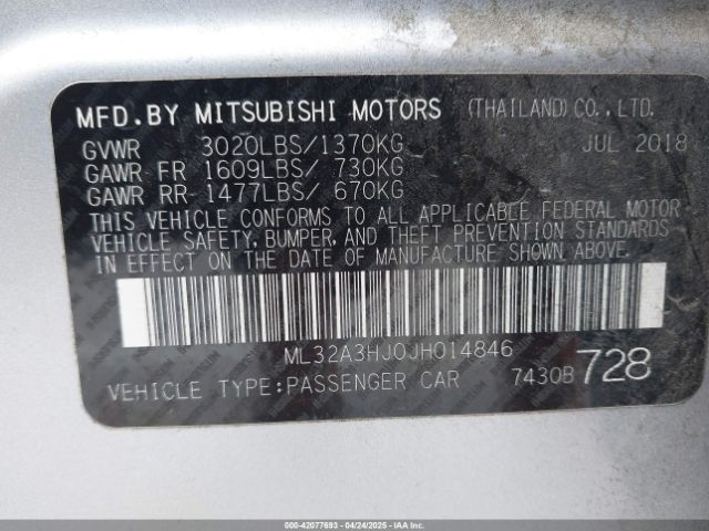 ML32A3HJ0JH014846 Mitsubishi MIRAGE ES