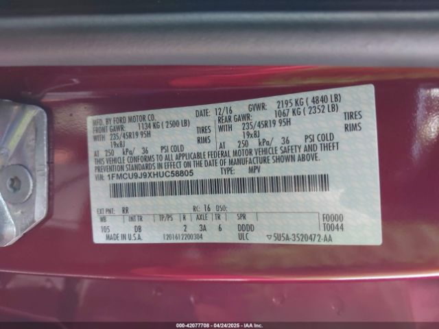 1FMCU9J9XHUC58805 Ford Escape Titanium
