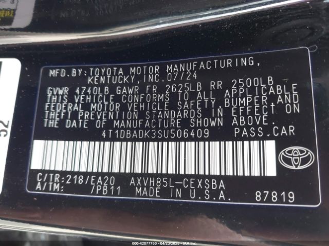 4T1DBADK3SU506409 Toyota a25a-fxs