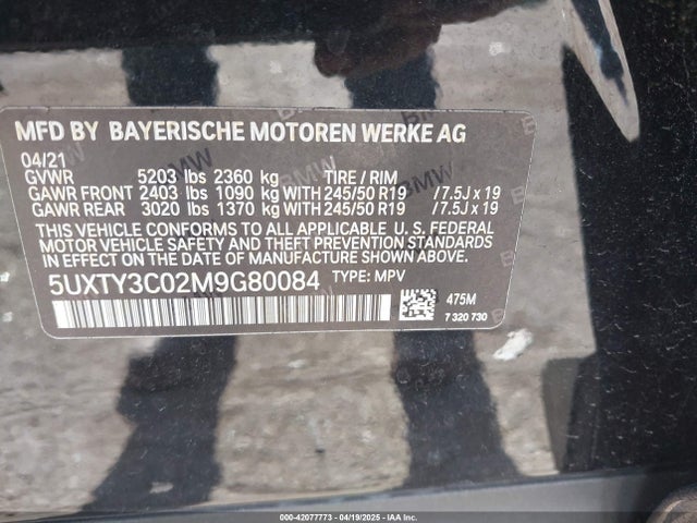 5UXTY3C02M9G80084 BMW X3 Sdrive30i