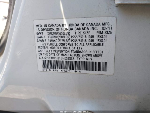 2011 ACURA MDX 2HNYD2H21BH531872 Photo 8