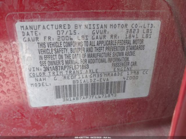 3N1AB7AP7FL671893 Nissan SENTRA SV