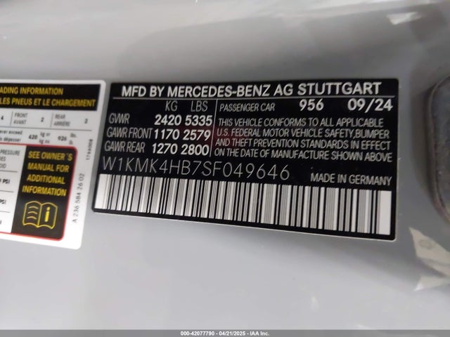 W1KMK4HB7SF049646 Mercedes-Benz Cle 300 4matic