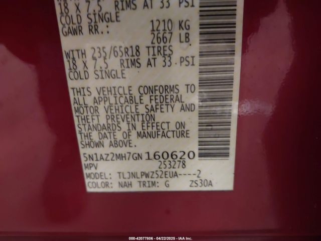 5N1AZ2MH7GN160620 Nissan MURANO S