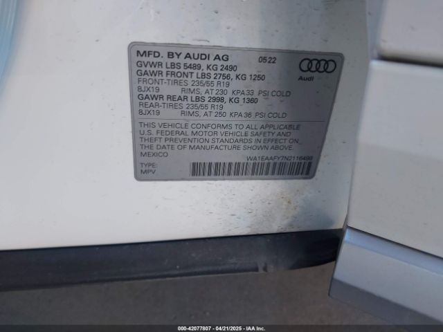 2022 AUDI Q5 WA1EAAFY7N2116498 Photo 8