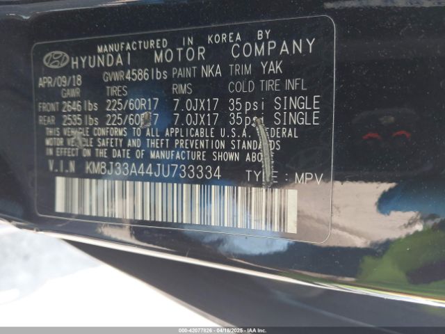 KM8J33A44JU733334 Hyundai Tucson Sel Plus