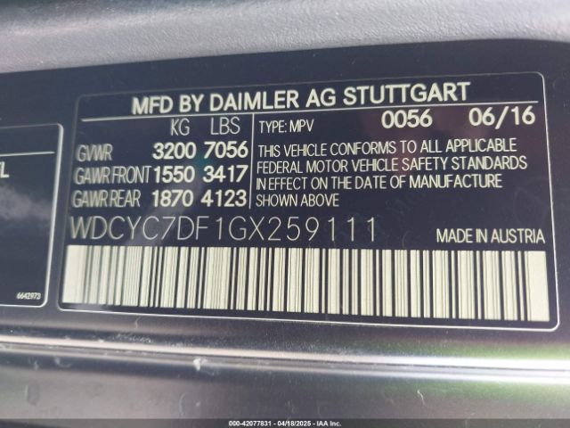 WDCYC7DF1GX259111 Mercedes-Benz G 63 AMG