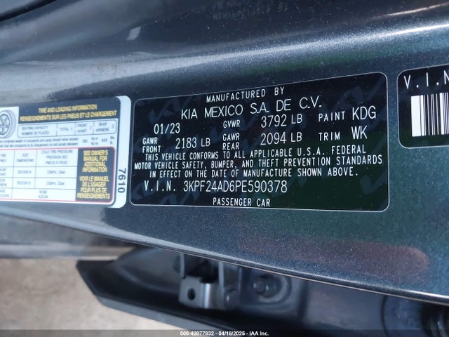 3KPF24AD6PE590378 KIA mpi nu