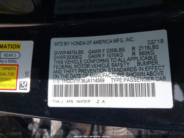 1HGCV1F36JA114569 Honda Accord Sport