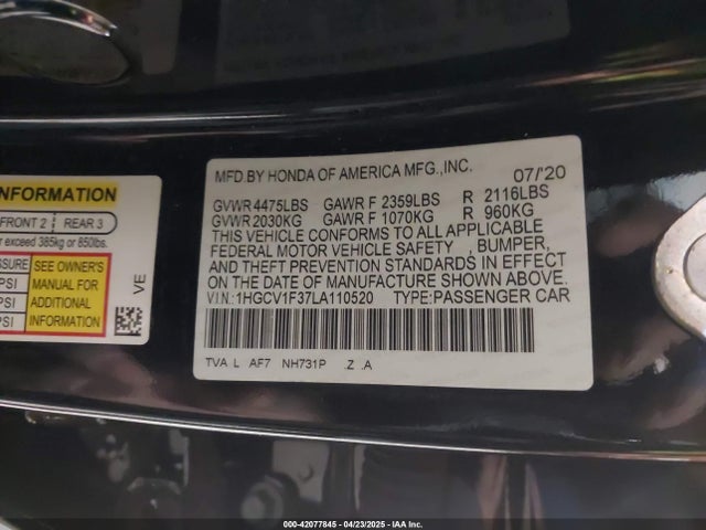 1HGCV1F37LA110520 Honda Accord Sport