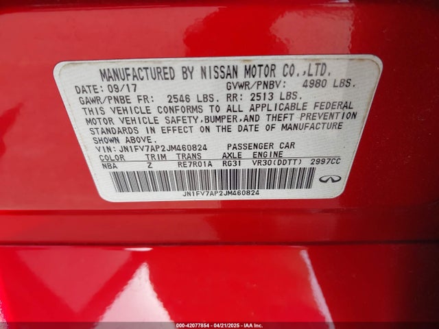 JN1FV7AP2JM460824 Infiniti Q50 3.0t Red Sport 400