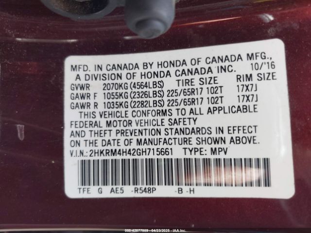 2HKRM4H42GH715661 Honda CR-V SE