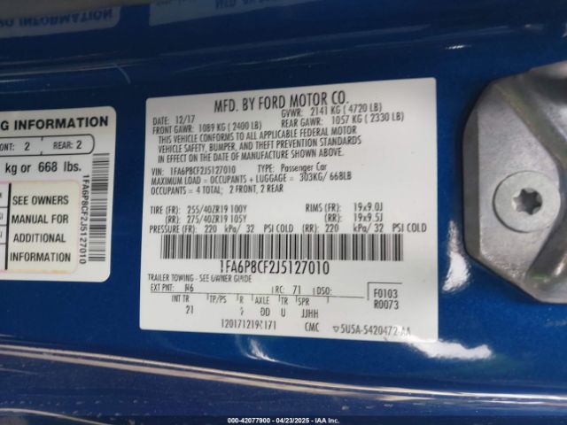 1FA6P8CF2J5127010 Ford MUSTANG GT