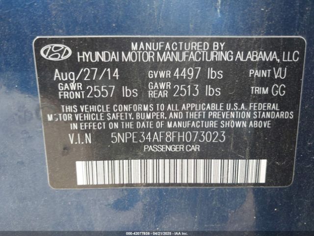 5NPE34AF8FH073023 Hyundai Sonata Limited