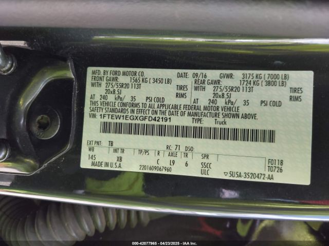 1FTEW1EGXGFD42191 Ford F-150 Xlt