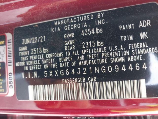 2022 KIA K5 5XXG64J21NG094464 Photo 8